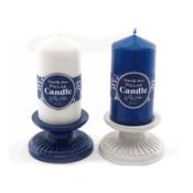 Willow Pillar Candle &amp; Holder-Blue