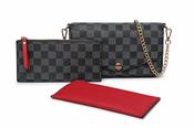 3 Piece Gessy Clutch Handbag Set with Pouch &amp; Red Wallet Black