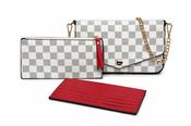 3 Piece Gessy Clutch Handbag Set with Pouch &amp; Red Wallet White