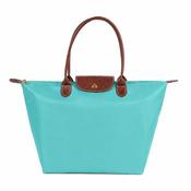 Teal Tote Handbag with Brown Handles by Gessy