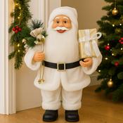 60cm White Santa in white coat holding gift