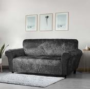 Crushed Velvet Stretch Sofa Cover Charcoal-1 Seater