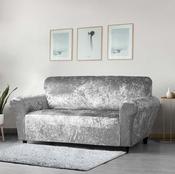 Crushed Velvet Stretch Sofa Cover Silver-1 Seater