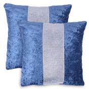 2 Pack Navy Crush Velvet Diamante Cushion Cover