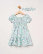Baby Girl 100% Cotton Floral Dress Set Blue-9-12 Months image