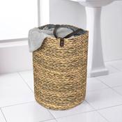 Folding Laundry Hamper Round with Wicker Print image