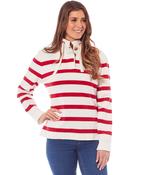 Women's Cotton Funnell Neck Sweatshirt White &amp; Red Wide Stripe-14 image