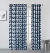 Genoa Fully Lined Geometric Eyelet Curtains Blue-46x54" (117x137cm)  image