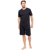 Mens 100% Cotton Striped T-Shirt &amp; Short Pyjama Set - Black image