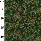 Christmas Holly Berries Printed Green Cotton Fabric - Price by the Metre image