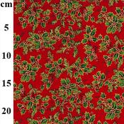 Christmas Holly Berries Printed Red Cotton Fabric - Price by the Metre image