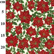 Rose &amp; Hubble Christmas Poinsettia Leaf Prınted Cream Cotton Fabric - Price by the Metre image