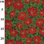Rose &amp; Hubble Christmas Poinsettia Leaf Prınted Green Cotton Fabric - Price by the Metre