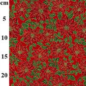 Rose &amp; Hubble Christmas Poinsettia Leaf Prınted Red Cotton Fabric - Price by the Metre