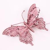 Christmas Pink Glitter Butterfly Decoration