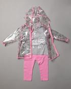 Grey &amp; Pink Cat Raincoat Set