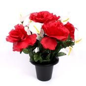 Artificial Red Rose &amp; Call Lily Grave Pot