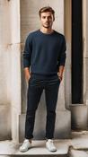 Men's Round Neck Twill Sweater Navy-Medium
