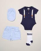 Baby 100% Cotton Bodysuit &amp; Short Set Blue-0-3 Months