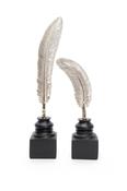 Set of 2 Silver Feather On Black Wooden Base