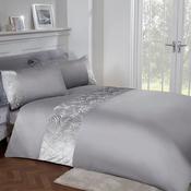 Sleepdown Floral Leaf Velvet Cuff Silver Duvet Cover Set