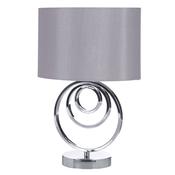 Chrome Table Lamp With Triple Circle Design And Grey Lampshade by K Living image
