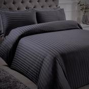 100% Cotton Satin Stripe Duvet Cover Set Charcoal