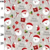 Christmas Santa &amp; Snowman Printed Multi Colour Polycotton Fabric - Price by the Metre