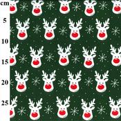 Christmas Reindeer Printed Green Polycotton Fabric - Price by the Metre image