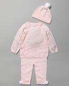 Baby Pink 3 Piece Knitted Set with Hat image