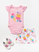 Baby Girls 3 Piece Ice Cream Bodyvest &amp; Short Set