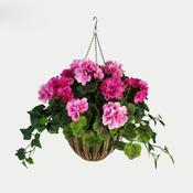 Artificial Hanging Basket Flower Geranium Pink 10''