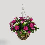 Artificial Hanging Basket Flower Petunia Pink 10''