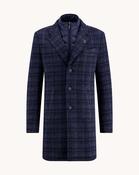 A Fish Named Fred Check Overcoat - Navy / 38