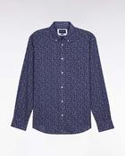 Eden Park Cotton Poplin Shirt With Micro Floral Print - Navy / L