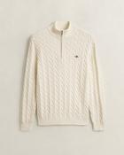 Gant Clothing Cotton Cable Knit Half-Zip Sweater - Off White / XL