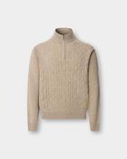 Hackett Lambswool Cable Half Zip - Brown / XL