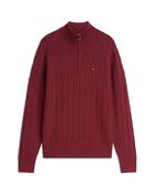 Tommy Hilfiger Cotton Cable Zip Mock Neck - Wine / S