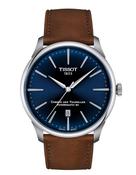 Gents Tissot 42mm Chemin des Tourelles Powermatic 80 Steel Case Blue Index Dial Brown Leather Strap T139.407.16.041.00 image
