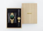 Gents Seiko Presage 38mm Automatic Tradman's Bonzai Limited Edition 1142/2000.  Yellow Gold Plated Bracelet Green Dial Interchangeable Green Strap Gift Box HCC009J1 image