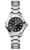 Ladies Tag Heuer Aquaracer Professional 100 Solargraph Quartz 28mm Steel Bracelet Black Diamond Dial