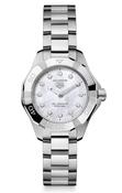 Ladies Tag Heuer Aquaracer Professional 100 Solargraph Solar Quartz 28mm Steel Bracelet White Mother of Pearl Diamond Dial