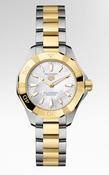 Ladies Tag Heuer 28mm Aquaracer Professional 100 Solargraph Steel and 18ct Yellow Gold PVD Bracelet White Mother of Pearl Dial WBP1423.BB0006 image