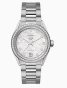 Ladies Tag Heuer 36mm Carrera Automatic Steel Bracelet Diamond Bezel White Mother of Pearl Diamond Dial 0.886ct WBN231E.BA0001