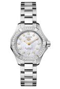 Ladies Tag Heuer Aquaracer Professional 100 Solargraph Solar Quartz 28mm Steel Bracelet Diamond Bezel White Mother of Pearl Diamond Dial image