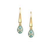 Faberge 18ct YG Heritage Diamond &amp; Turquoise Guilloche Enamel Hoop Drop Earrings