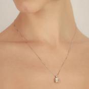 Carat London 9ct White Gold Fulton Emerald Cut Double Prong Pendant on Chain