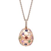 Faberge 18ct RG Brushed Treillage and Multicoloured Gemstone Set Egg Pendant on Rose Gold Trace Link Chain