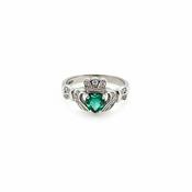 18ct White Gold Emerald and Diamond Set Claddagh Ring