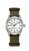 Hamilton Khaki Field Mechanical Power Reserve 40mm Steel White Dial Green Strap H69509910